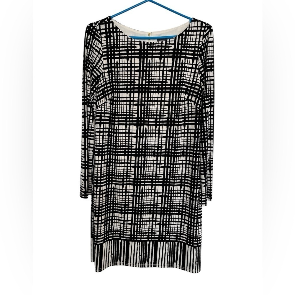 Vince Camuto Black and White Long Sleeves Stretch Herringbone Print size 10
